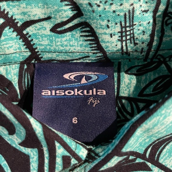 Nwot Aisokula Fiji Boys Teal Tropical Camp Shirt Size 6 - Picture 4 of 5